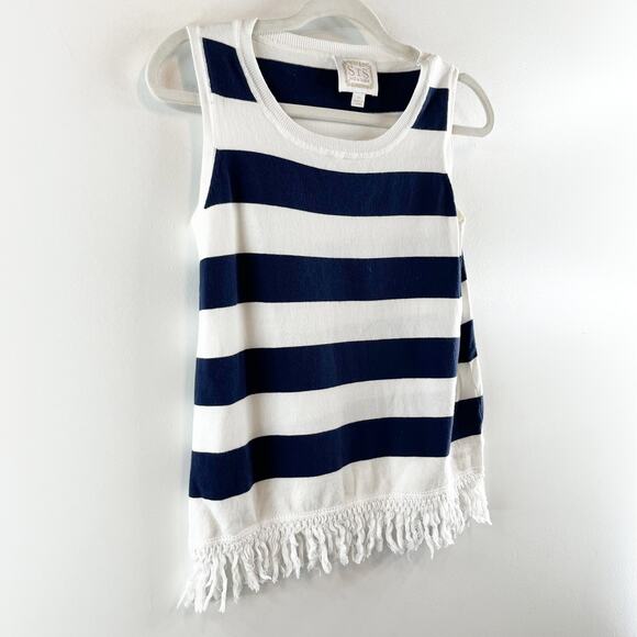 Sail to Sable Hydna Fringe Trim Striped Sweater Tank Top White Blue XS - Picture 6 of 9